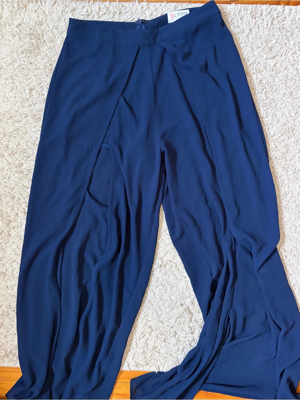 L'Atiste navy blue wide leg open pants with shorts under